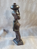 (C) Hand Carved Ebony Wood African Folk Art Statue