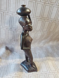 (C) Hand Carved Ebony Wood African Folk Art Statue