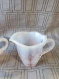 3 Piece Pink Glass Creamer and Sugar with Serving Tray Set