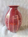 Oxblood Ribbed Red Ceramic Vase