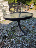 Round Black Metal Frame Side Table w/Glass Top
