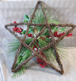 Star Shaped Pine Cone and Holly Berry Wall Hanging