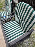 Hampton Bay Rectangular Bronze Tone Patio Table w/Six All-Weather Wicker Chairs and Green Striped Sunbrella Cushions