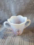 3 Piece Pink Glass Creamer and Sugar with Serving Tray Set