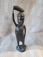 (D) Hand Carved Ebony Wood African Folk Art Statue