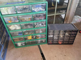 Two Garage Storage Boxes w/Small Plastic Drawers - Filled w/Random Hardware