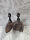 Pair of Carved Dark Wood Duck Figurines