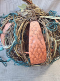 Lighted Metal and Wood Pumpkin Figurine WORKS