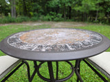 Bronze Tone Metal Bistro Set w/Faux Tile Top Table