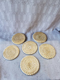 Set of 6 Woven Rattan Coasters with Storage Basket