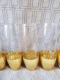 Set of 10 Clear Glass and Gold Toned Dipped Honeycomb Base Stemless Champagne Flutes