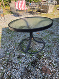 Round Black Metal Frame Side Table w/Glass Top