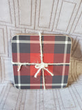 Set of 4 Pottery Barn Red Plaid Corkback Coasters UNUSED