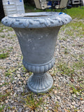 Faux Cement Fiberglass Urn Style Planter (painted light blue/gray)