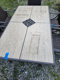 Hampton Bay Rectangular Bronze Tone Patio Table w/Six All-Weather Wicker Chairs and Green Striped Sunbrella Cushions