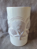 White Ceramic Seashell and Sea Creature Utensil Crock