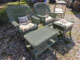 Green All Weather Wicker Chairs(2), Ottoman and Coffee Table