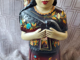 Hand Painted Wooden Folk Art Woman and Child Figurine