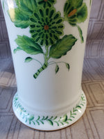 White Ceramic Vase with Green Floral Detail