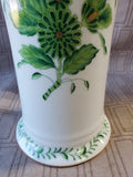 White Ceramic Vase with Green Floral Detail
