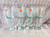 Set of 4 Made in Spain Green Glass Seahorse Goblets
