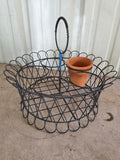 Black Wire Pot Holder Basket w/One Terracotta Pot