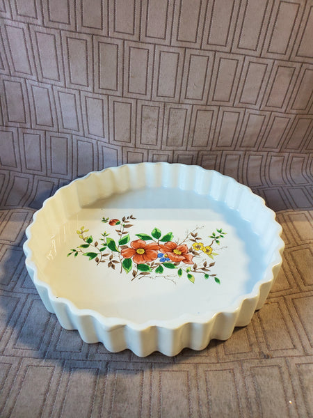 White Ceramic Floral Tart Pan
