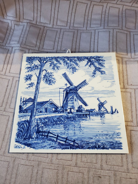 Vintage Delft Holland Blue and White Ceramic Tile