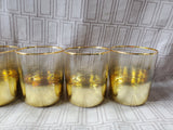 Set of 6 Clear Glass and Gold Toned Lowball Glasses