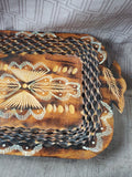 7 Piece Hand Carved Wooden Folk Art Cordial Cup and Serving Tray Set