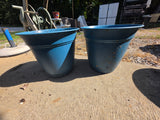Two Teal/Blue Plastic Planters