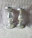 Pair of Silver Tone Glass Pillar Candle Holders