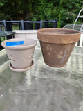 Duo of Earth Tone Planters, One w/Fixed Saucer (L)