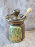 Signed Ceramic Honey Jar with Wooden Honey Dipper