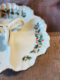 Porcelain Ware 3 Section Holly Yuletide Bon Bon Dish