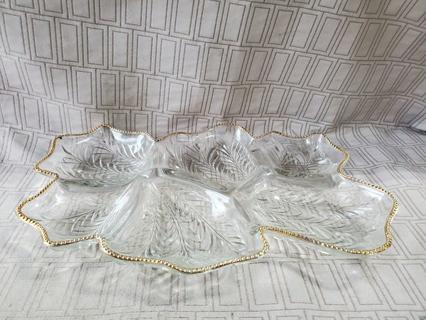 Jeannette Feather Glass 6 Sectioned Relish Dish