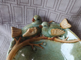 Green Ceramic Birds Perched on Branch Bowl