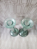 Pair of Green Glass Candlesticks