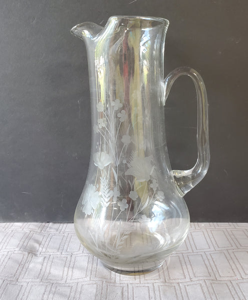 Etched Clear Glass Pitcher