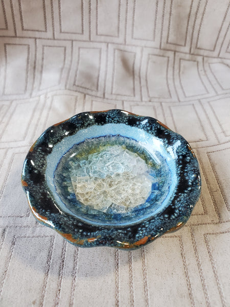 Crackle Glass Pottery Trinket Dish