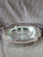 Silverplate Vegetable Serving Dish with Divided Glass Dish Insert