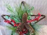 Star Shaped Pine Cone and Holly Berry Wall Hanging