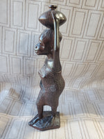 (C) Hand Carved Ebony Wood African Folk Art Statue