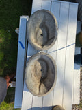Pair of Cement Oblong Basket Weave Shallow Planters