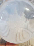 Domed Etched Ship Clear Glass Paperweight