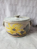 Yellow Floral Pottery Covered Casserole Dish