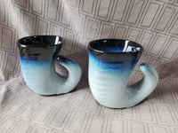 Signed Pair of Peter Pots Pottery Horn Steins/Mugs