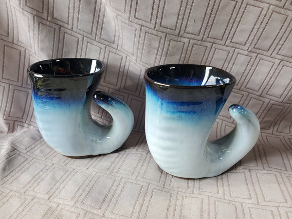 Signed Pair of Peter Pots Pottery Horn Steins/Mugs
