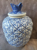 Blue and White Ceramic Pineapple Ginger Jar