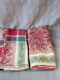 Set of 10 Red, Green, White, and Gold Holly Fabric Napkins